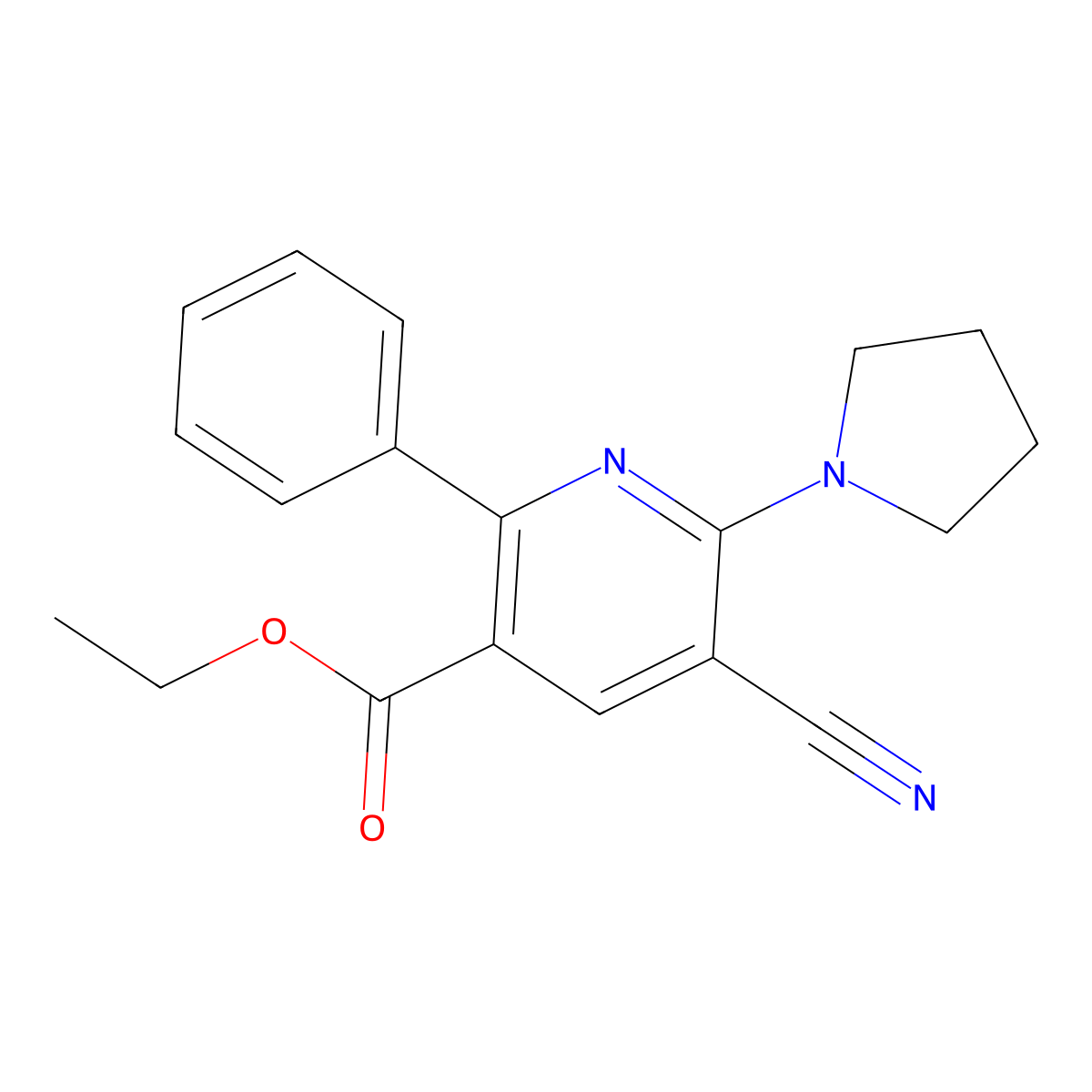 Ethyl 5-cyano-2-phenyl-6-(1-pyrrolidinyl)nicotinate molecular structure, CAS 477866-02-7
