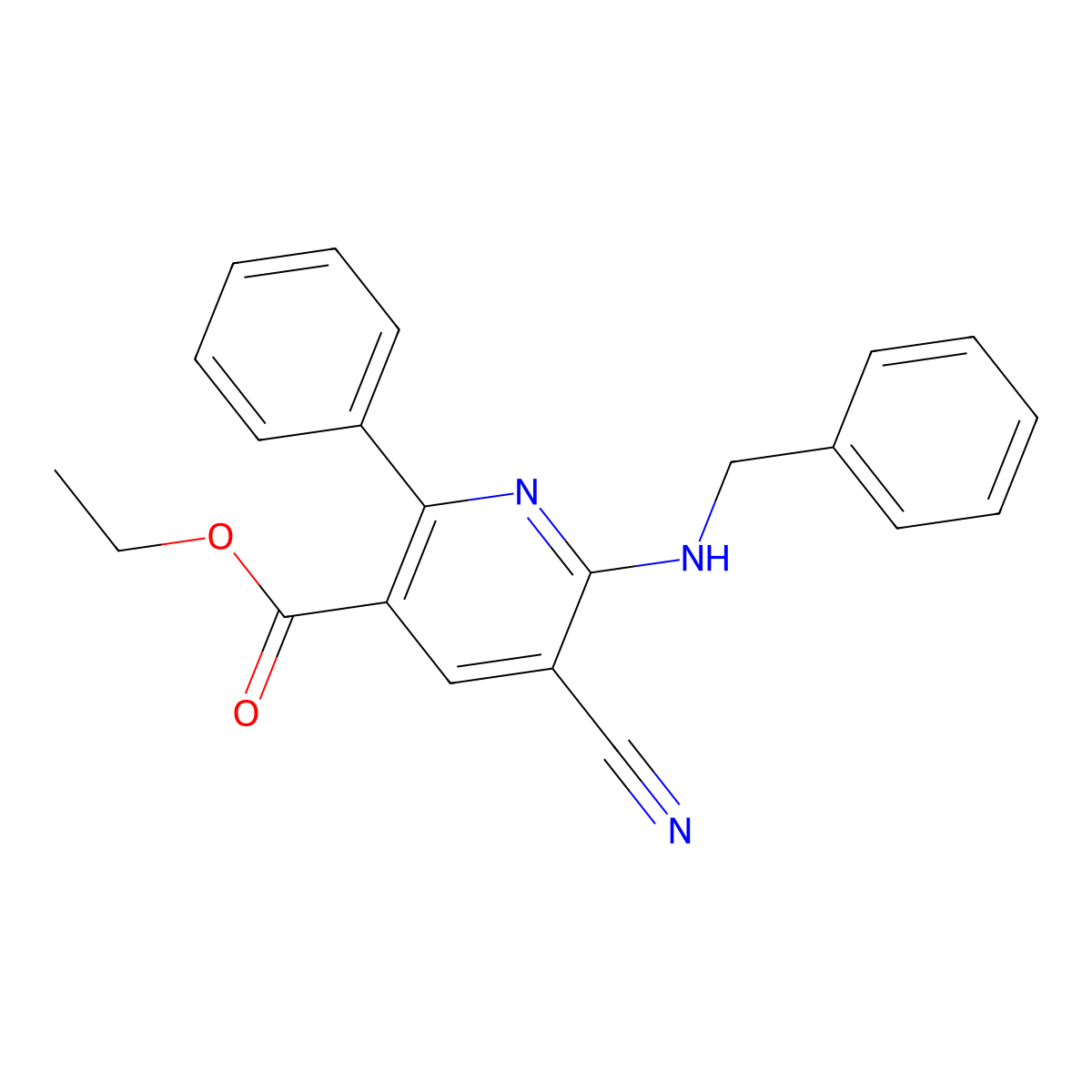 Ethyl 6-(benzylamino)-5-cyano-2-phenylnicotinate molecular structure, CAS 477866-05-0