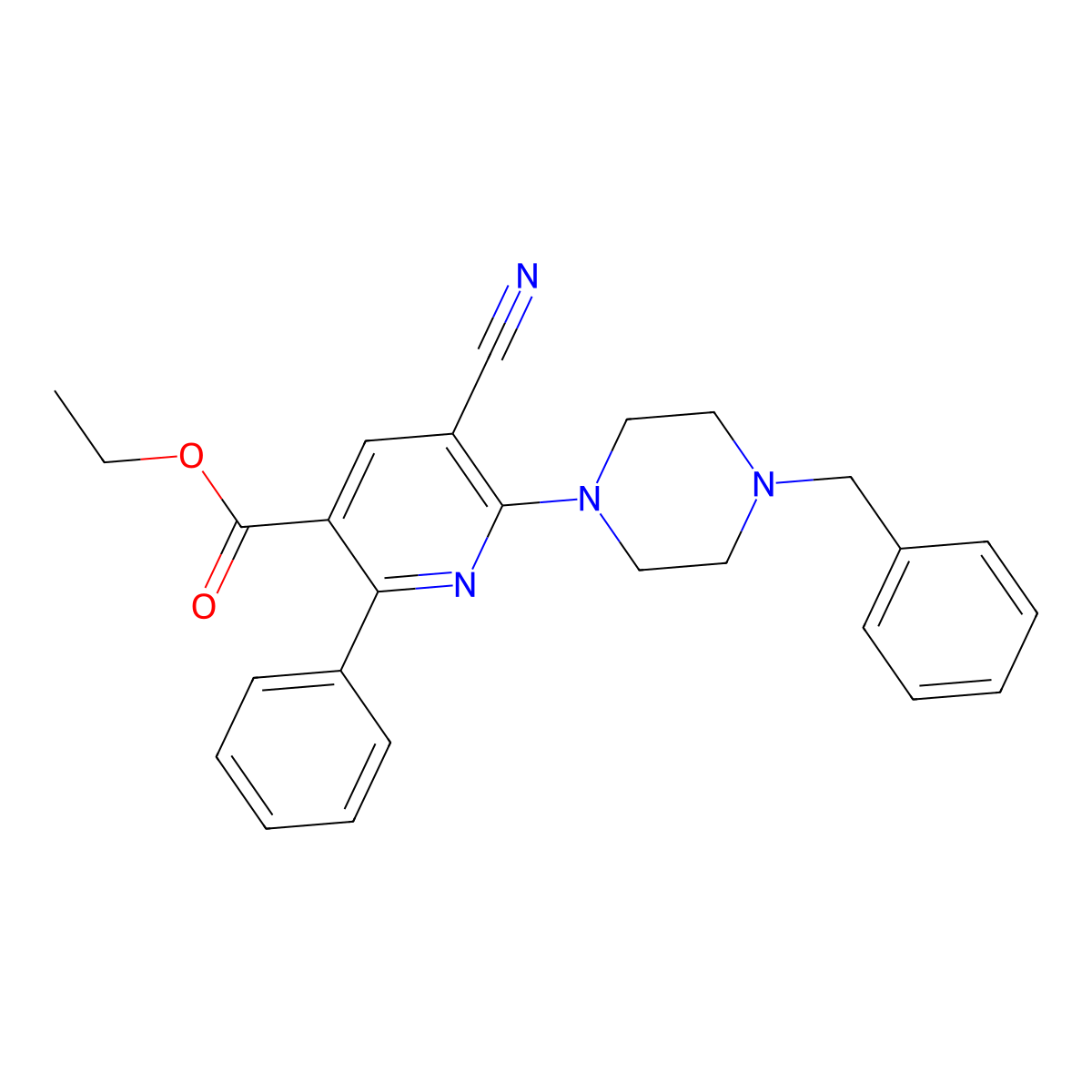 Ethyl 6-(4-benzylpiperazin-1-yl)-5-cyano-2-phenylpyridine-3-carboxylate molecular structure, CAS 477866-11-8