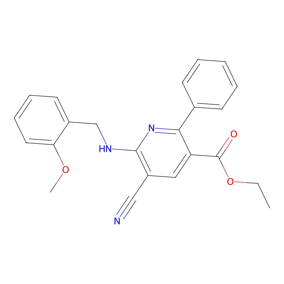 Ethyl 5-cyano-6-[(2-methoxybenzyl)amino]-2-phenylnicotinate molecular structure, CAS 477866-14-1