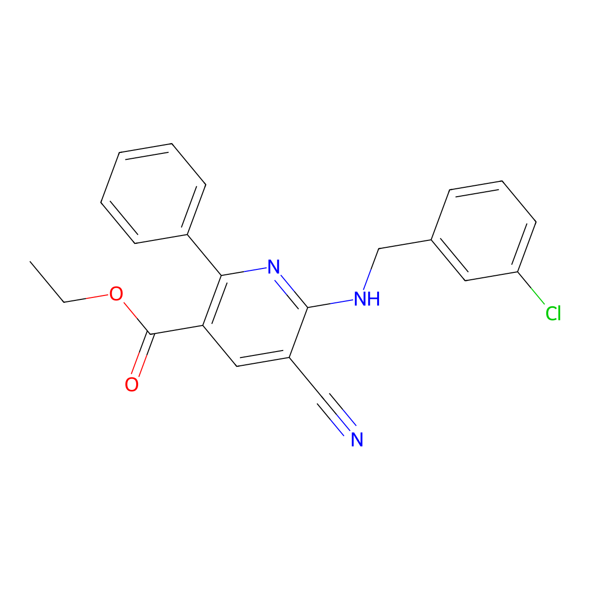 Ethyl 6-[(3-chlorobenzyl)amino]-5-cyano-2-phenylnicotinate molecular structure, CAS 477866-15-2