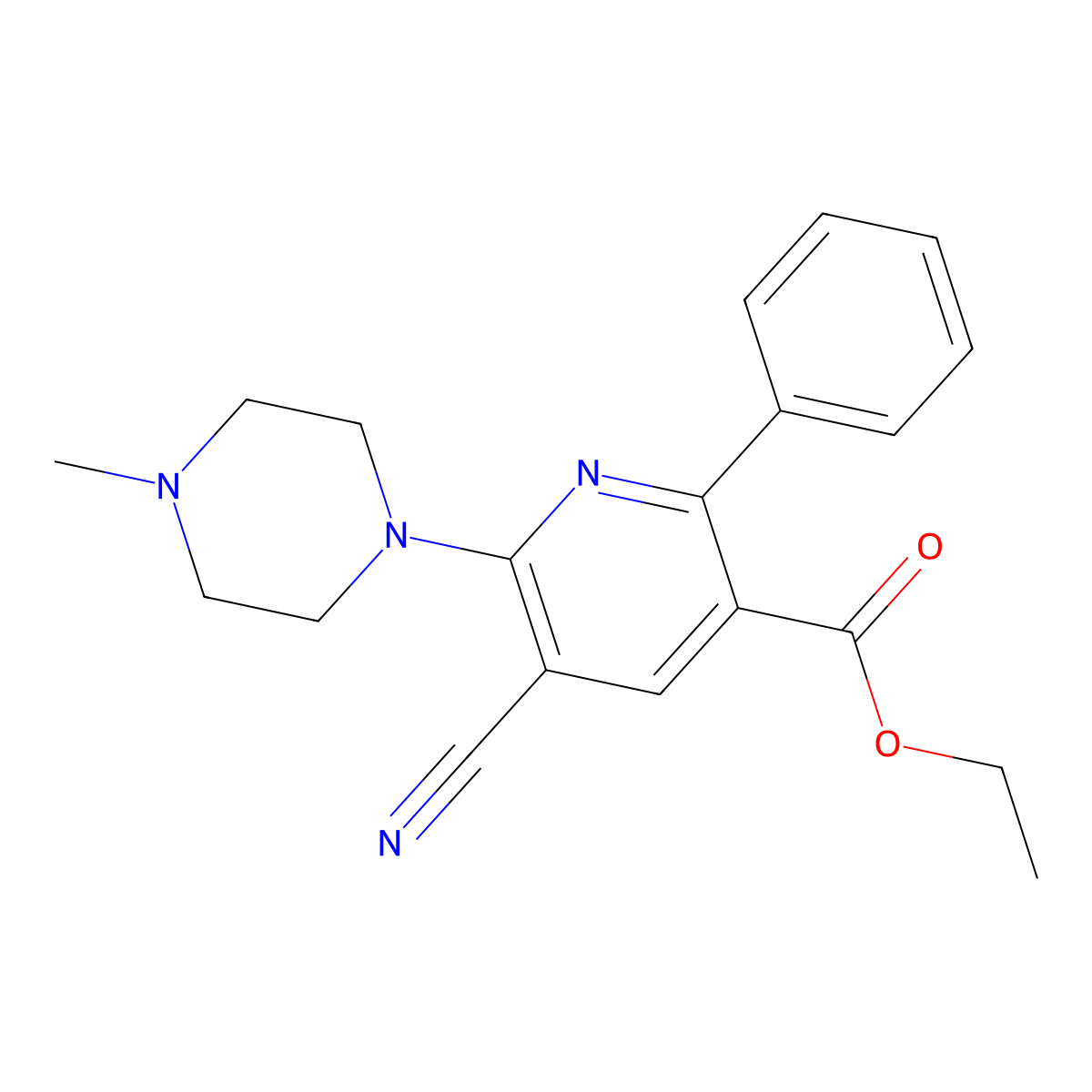 Ethyl 5-cyano-6-(4-methylpiperazino)-2-phenylnicotinate molecular structure, CAS 477866-18-5