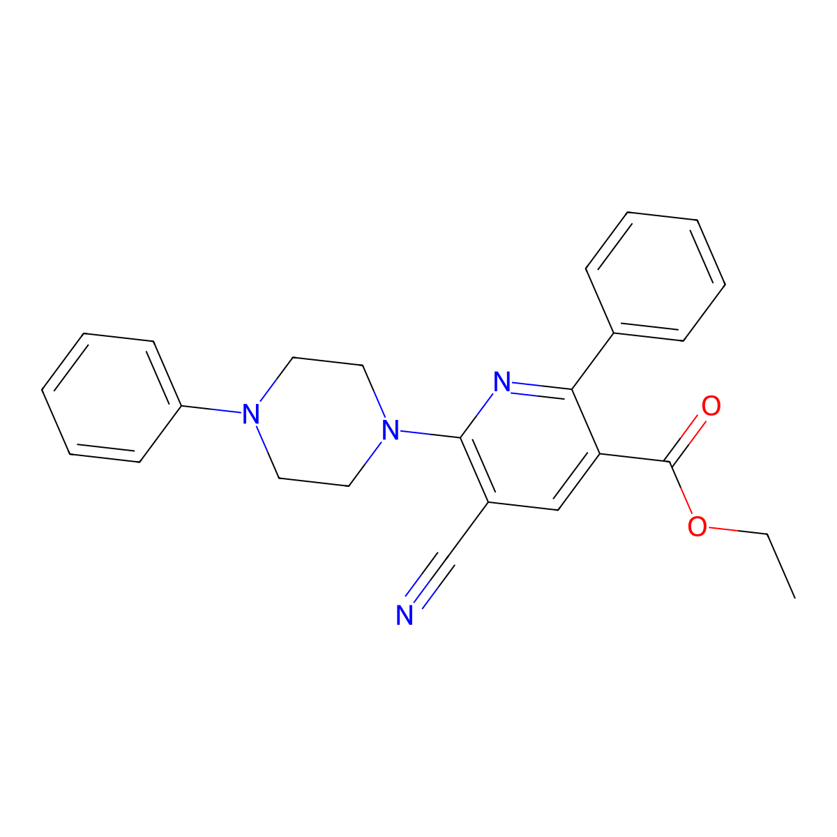 Ethyl 5-cyano-2-phenyl-6-(4-phenylpiperazin-1-yl)pyridine-3-carboxylate molecular structure, CAS 477866-19-6
