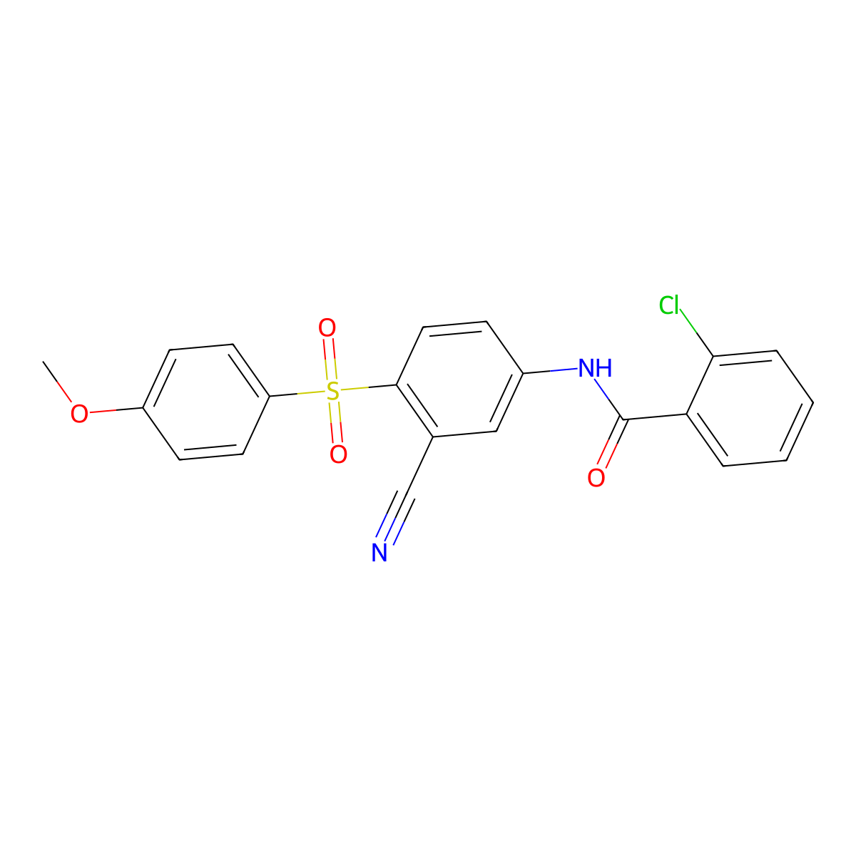 2-chloro-N-[3-cyano-4-(4-methoxyphenyl)sulfonylphenyl]benzamide molecular structure, CAS 477866-67-4