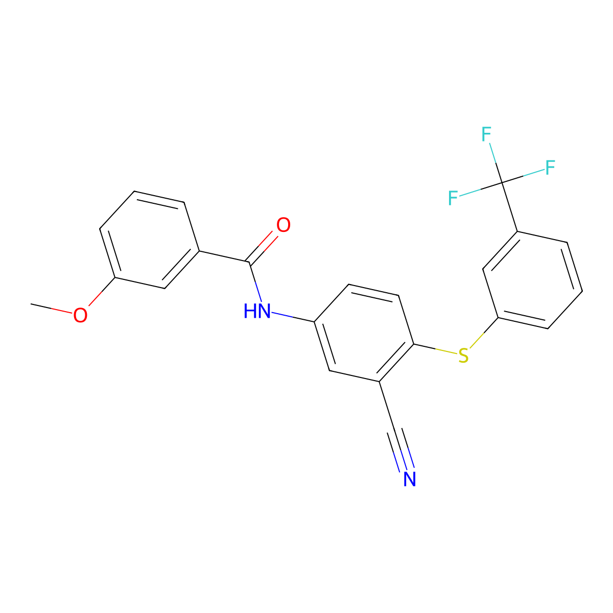 N-(3-cyano-4-{[3-(trifluoromethyl)phenyl]sulfanyl}phenyl)-3-methoxybenzenecarboxamide molecular structure, CAS 477866-69-6