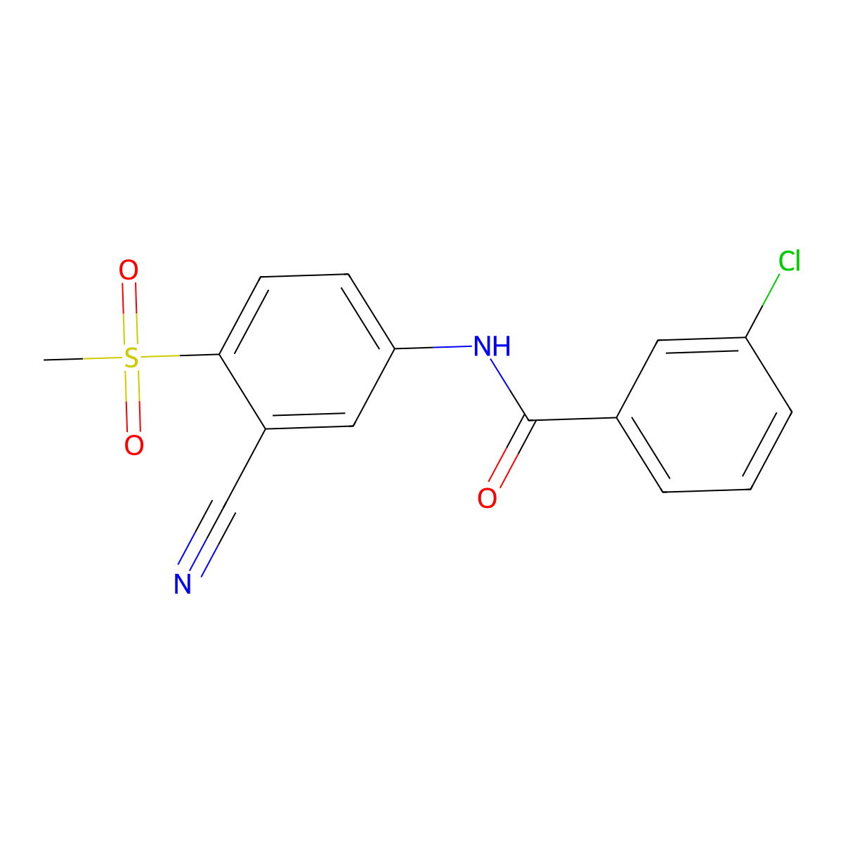 3-Chloro-N-(3-cyano-4-(methylsulfonyl)phenyl)benzenecarboxamide molecular structure, CAS 477866-71-0