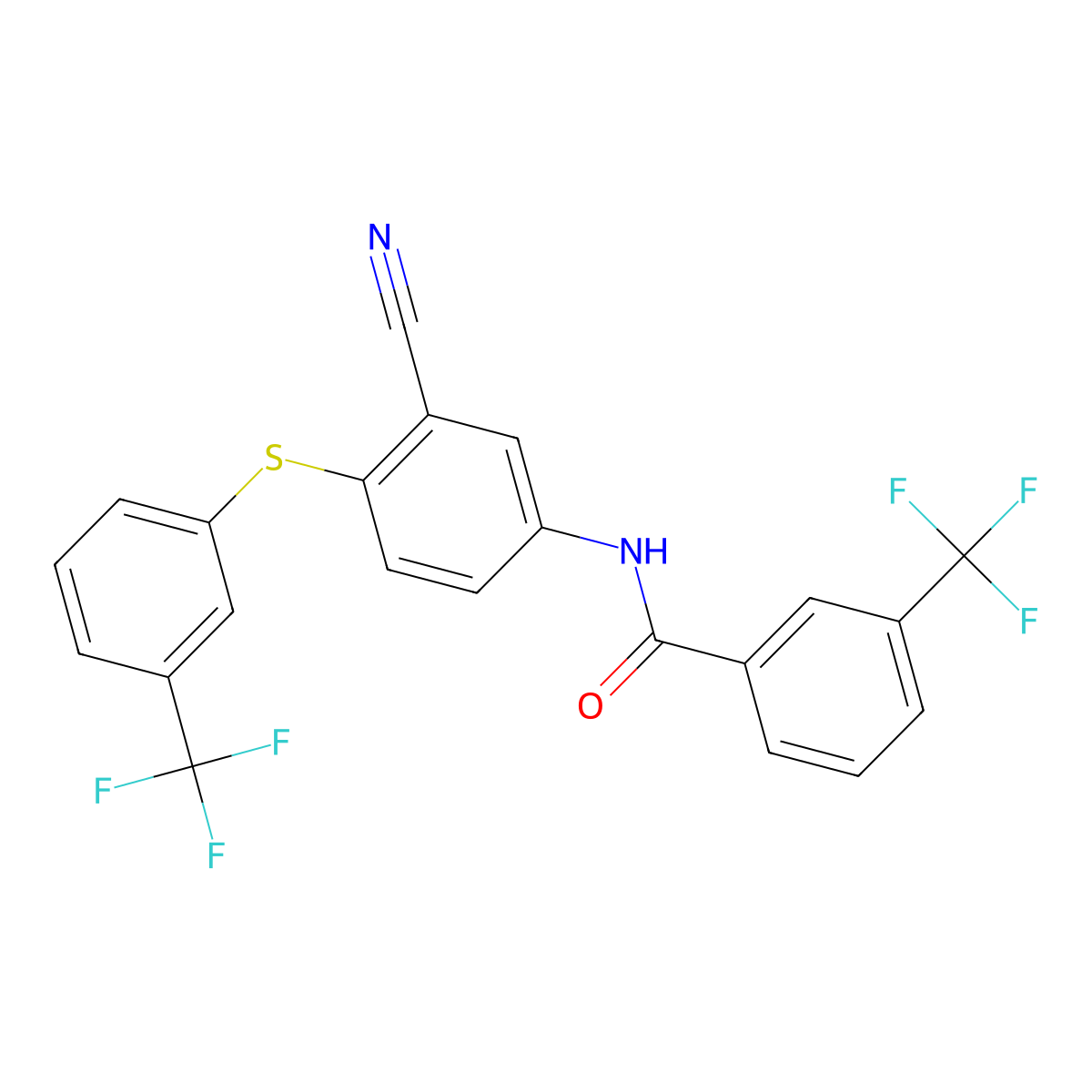 N-(3-cyano-4-{[3-(trifluoromethyl)phenyl]sulfanyl}phenyl)-3-(trifluoromethyl)benzenecarboxamide molecular structure, CAS 477866-74-3