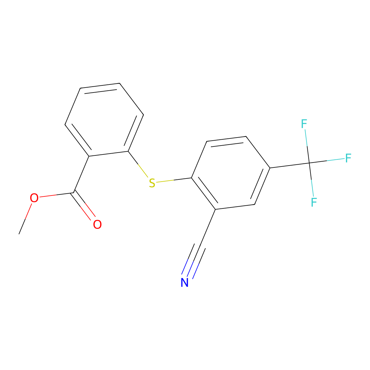 Methyl 2-{[2-cyano-4-(trifluoromethyl)phenyl]sulfanyl}benzenecarboxylate molecular structure, CAS 477866-75-4