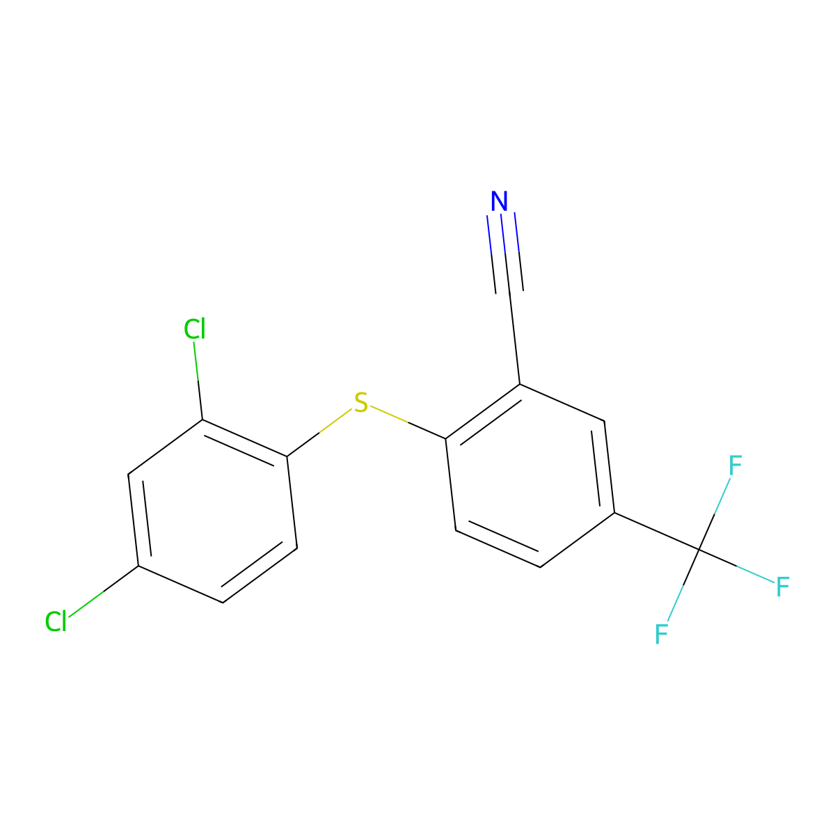 2-((2,4-Dichlorophenyl)sulfanyl)-5-(trifluoromethyl)benzenecarbonitrile molecular structure, CAS 477866-80-1