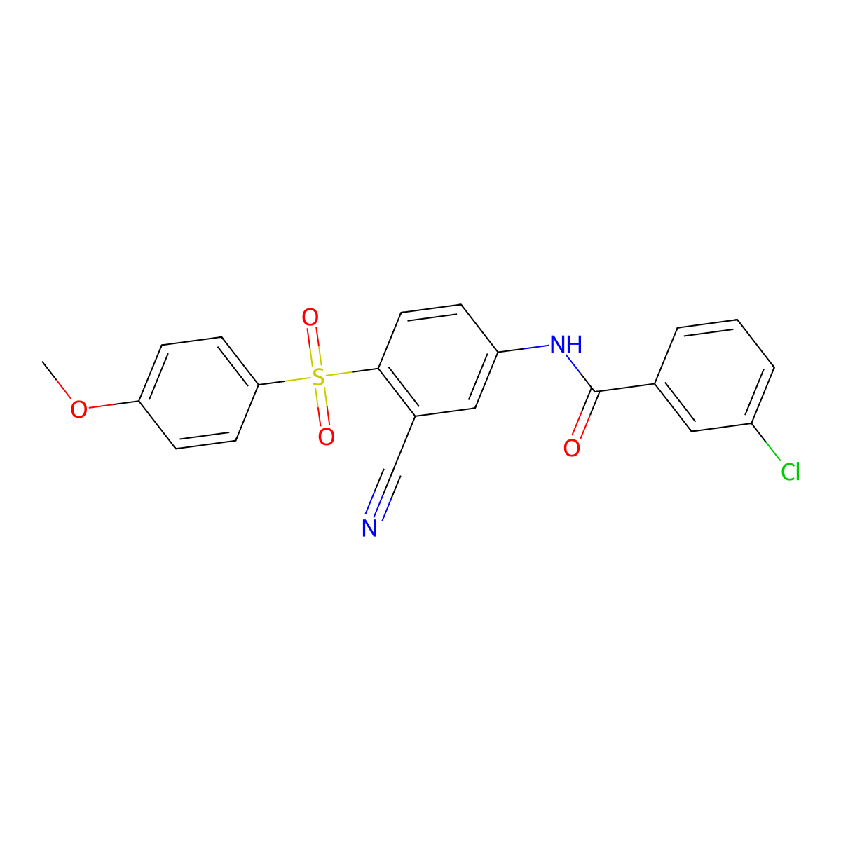 3-chloro-N-{3-cyano-4-[(4-methoxyphenyl)sulfonyl]phenyl}benzenecarboxamide molecular structure, CAS 477866-82-3