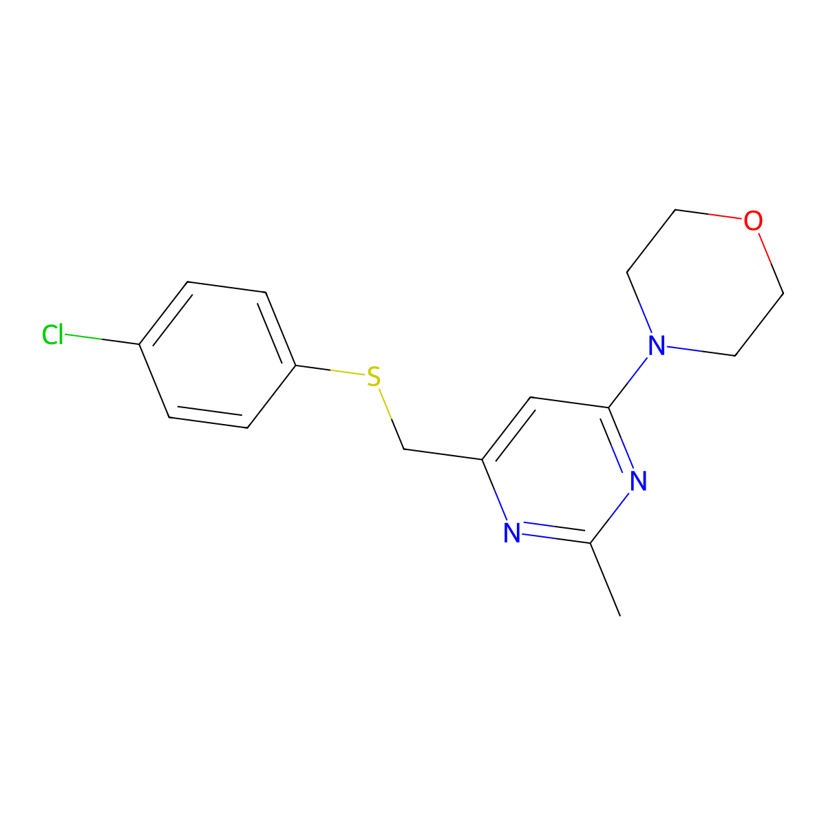 4-(6-{[(4-Chlorophenyl)sulfanyl]methyl}-2-methyl-4-pyrimidinyl)morpholine molecular structure, CAS 477866-84-5
