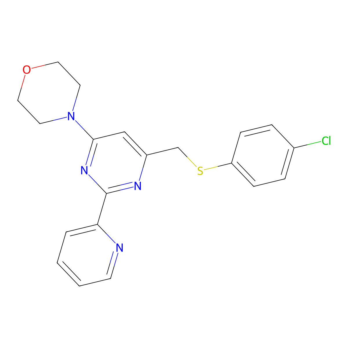 4-(6-(((4-Chlorophenyl)sulfanyl)methyl)-2-(2-pyridinyl)-4-pyrimidinyl)morpholine molecular structure, CAS 477866-88-9