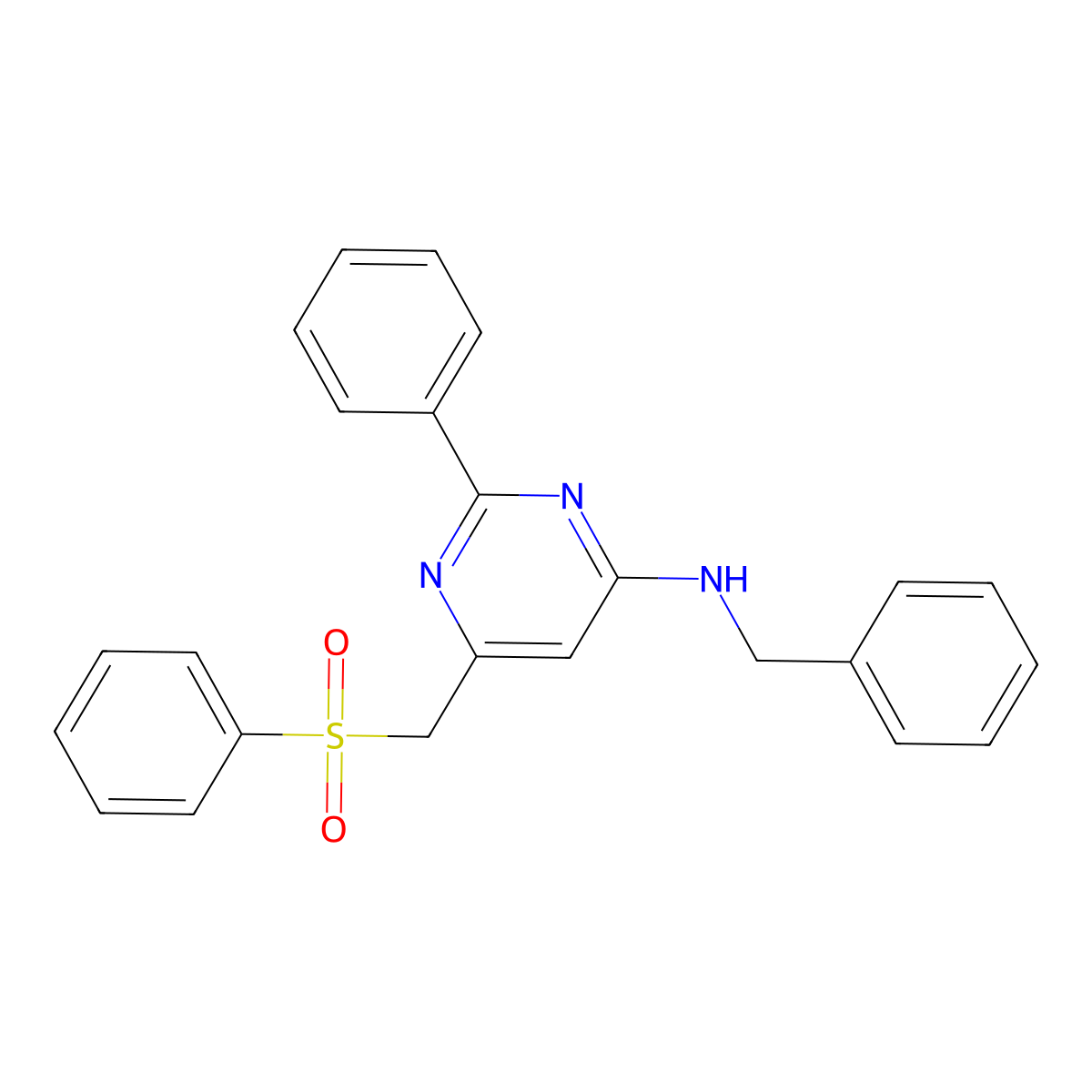 N-Benzyl-2-phenyl-6-((phenylsulfonyl)methyl)-4-pyrimidinamine molecular structure, CAS 477866-97-0