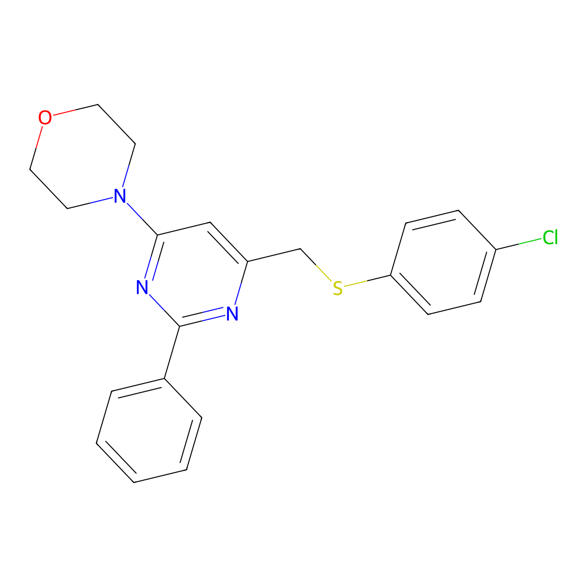 4-(6-(((4-Chlorophenyl)sulfanyl)methyl)-2-phenyl-4-pyrimidinyl)morpholine molecular structure, CAS 477867-03-1