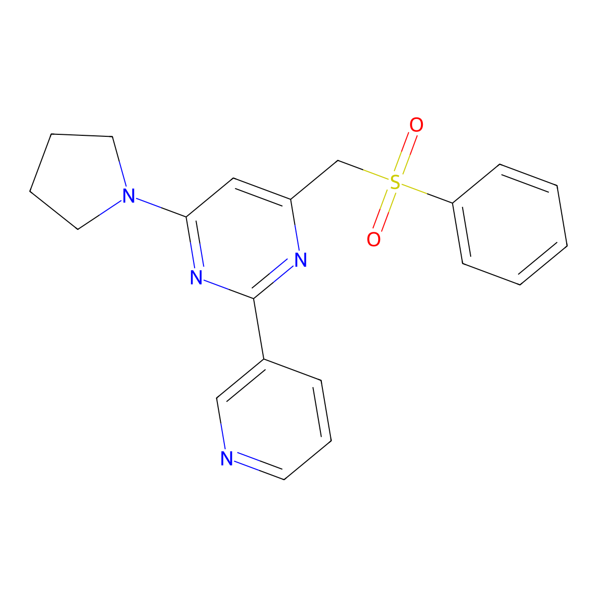 4-((Phenylsulfonyl)methyl)-2-(3-pyridinyl)-6-(1-pyrrolidinyl)pyrimidine molecular structure, CAS 477867-19-9