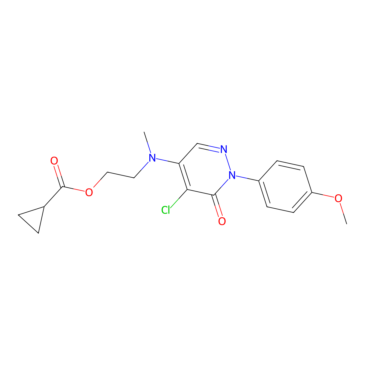 2-[[5-Chloro-1-(4-methoxyphenyl)-6-oxopyridazin-4-yl]-methylamino]ethyl cyclopropanecarboxylate molecular structure, CAS 477867-34-8