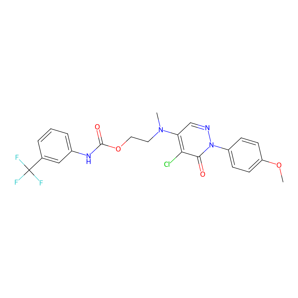 2-((5-Chloro-1-(4-methoxyphenyl)-6-oxo-1,6-dihydro-4-pyridazinyl)(methyl)amino)ethyl N-(3-(trifluoromethyl)phenyl)carbamate molecular structure, CAS 477867-36-0