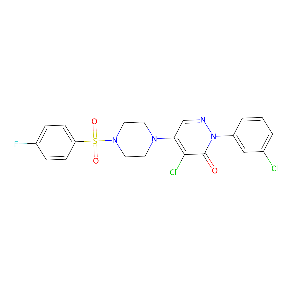4-Chloro-2-(3-chlorophenyl)-5-(4-((4-fluorophenyl)sulfonyl)piperazino)-3(2H)-pyridazinone molecular structure, CAS 477867-39-3