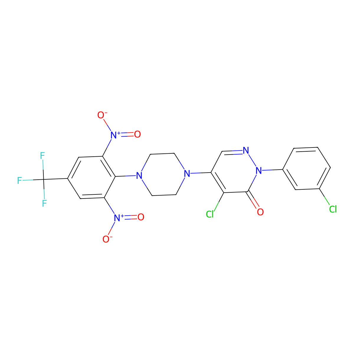 4-Chloro-2-(3-chlorophenyl)-5-(4-(2,6-dinitro-4-(trifluoromethyl)phenyl)piperazino)-3(2H)-pyridazinone molecular structure, CAS 477867-41-7