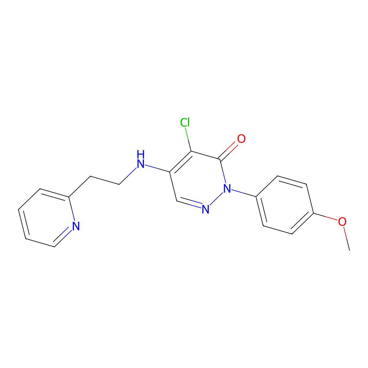 4-Chloro-2-(4-methoxyphenyl)-5-((2-(2-pyridinyl)ethyl)amino)-3(2H)-pyridazinone molecular structure, CAS 477867-44-0
