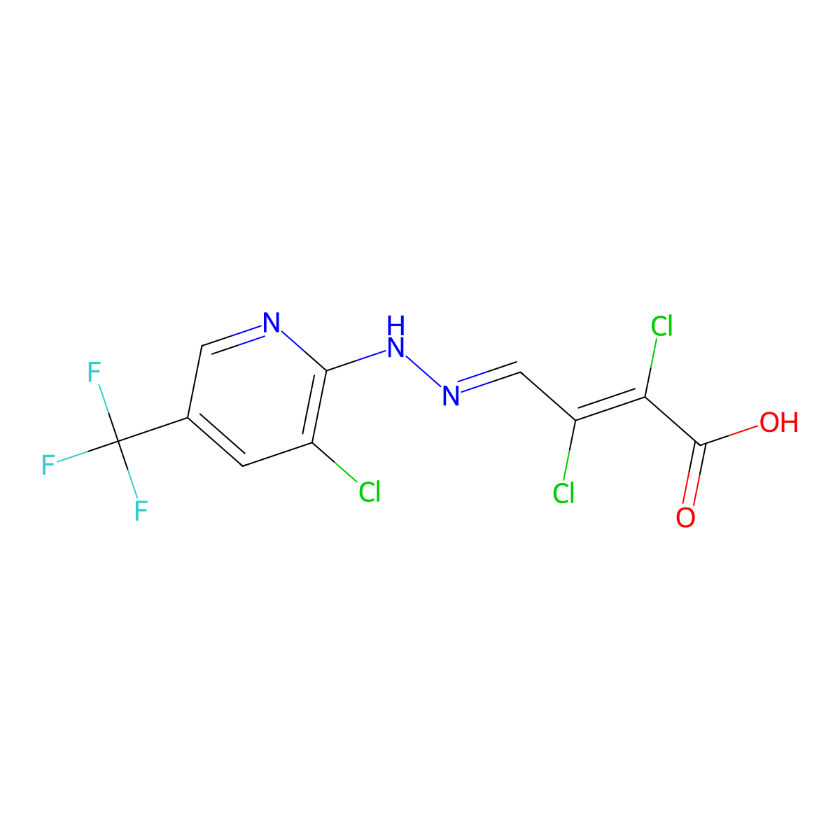 2,3-Dichloro-4-{2-[3-chloro-5-(trifluoromethyl)-2-pyridinyl]hydrazono}-2-butenoic acid molecular structure, CAS 477867-48-4