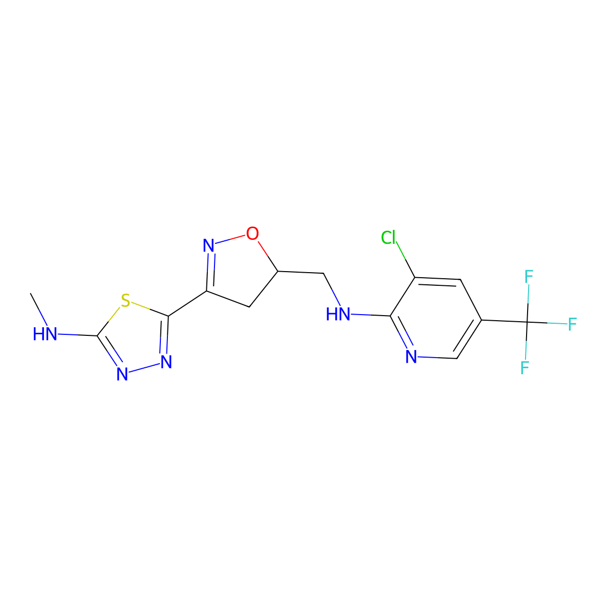 3-chloro-N-({3-[5-(methylamino)-1,3,4-thiadiazol-2-yl]-4,5-dihydro-5-isoxazolyl}methyl)-5-(trifluoromethyl)-2-pyridinamine molecular structure, CAS 477867-49-5