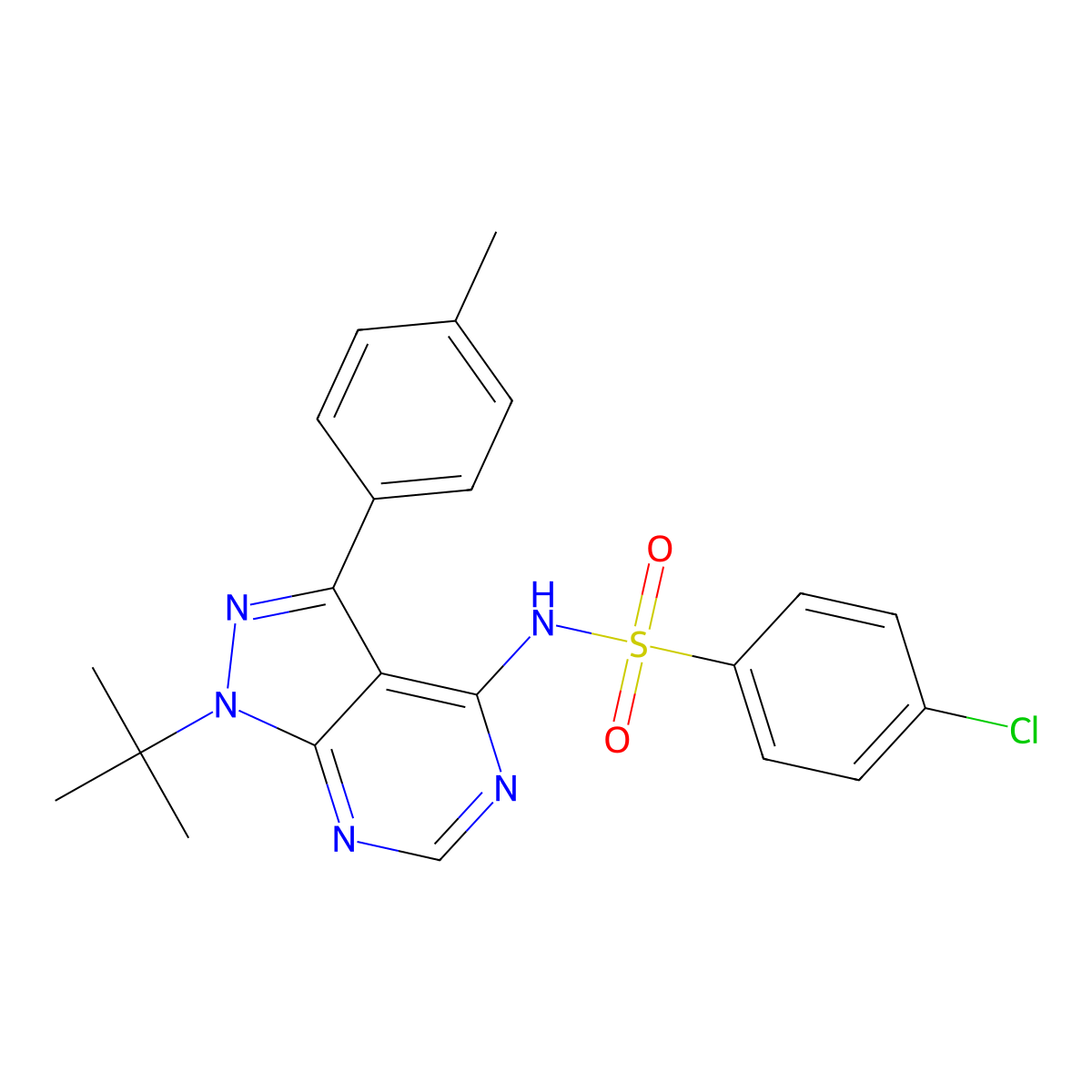 N-[1-(tert-butyl)-3-(4-methylphenyl)-1H-pyrazolo[3,4-d]pyrimidin-4-yl]-4-chlorobenzenesulfonamide molecular structure, CAS 477867-68-8