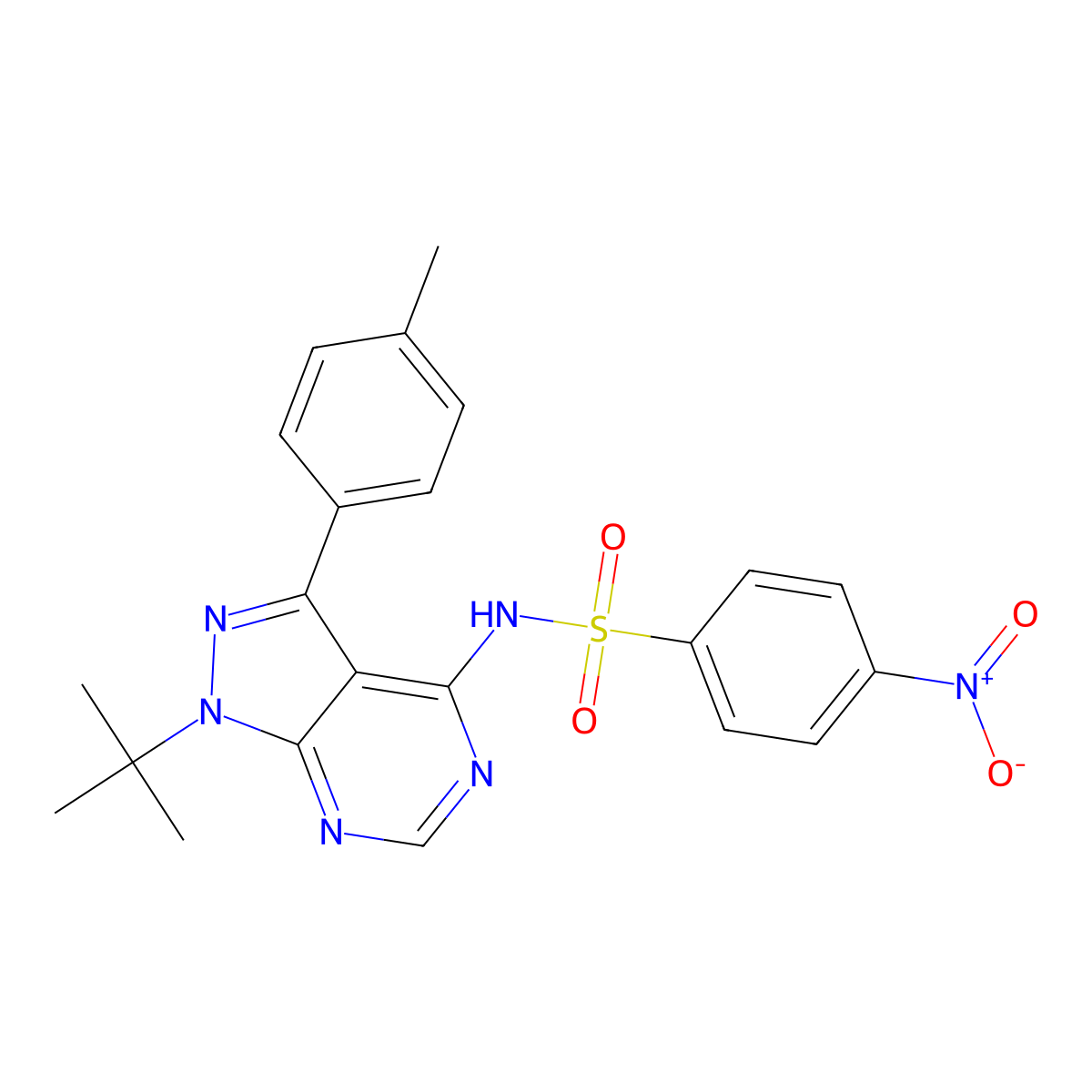 N-[1-(tert-butyl)-3-(4-methylphenyl)-1H-pyrazolo[3,4-d]pyrimidin-4-yl]-4-nitrobenzenesulfonamide molecular structure, CAS 477867-69-9