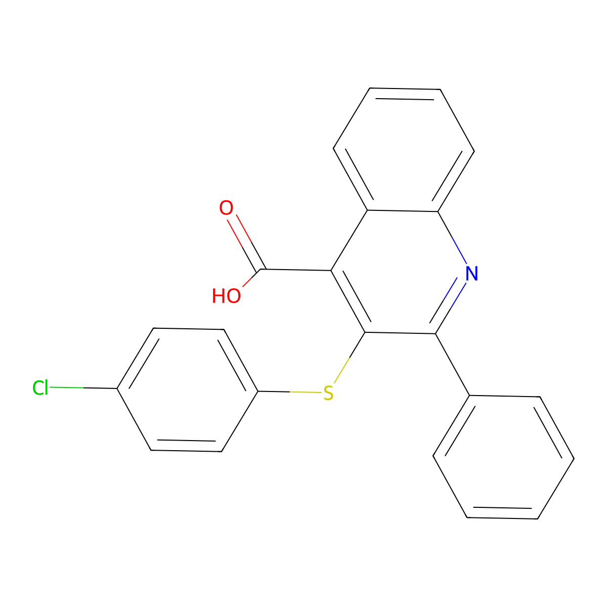 3-[(4-Chlorophenyl)sulfanyl]-2-phenyl-4-quinolinecarboxylic acid molecular structure, CAS 477867-87-1