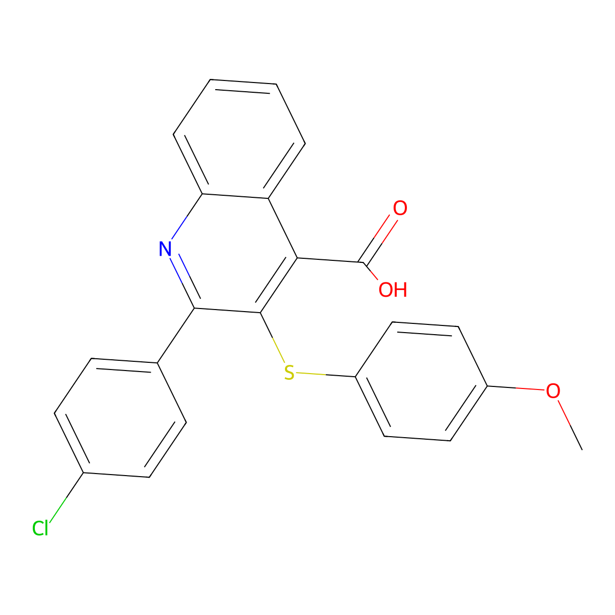 2-(4-Chlorophenyl)-3-[(4-methoxyphenyl)sulfanyl]-4-quinolinecarboxylic acid molecular structure, CAS 477867-89-3