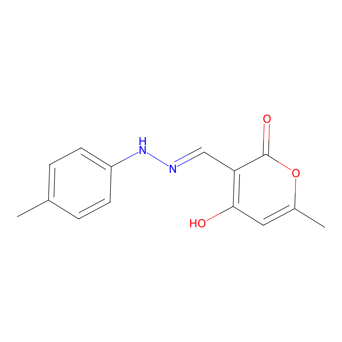 4-hydroxy-6-methyl-2-oxo-2H-pyran-3-carbaldehyde N-(4-methylphenyl)hydrazone molecular structure, CAS 477868-28-3