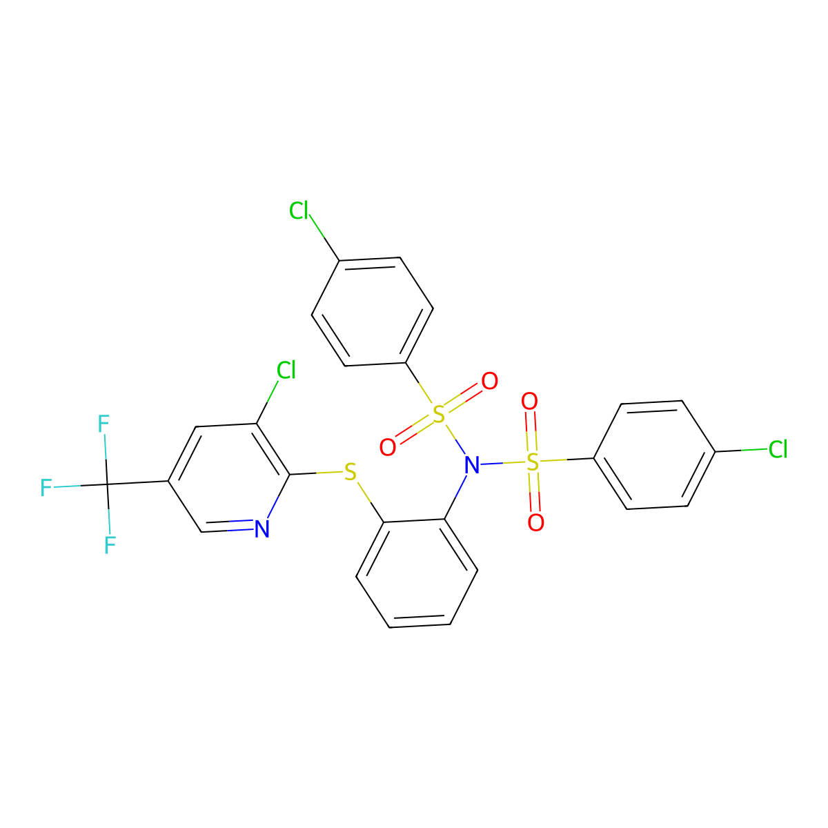 4-chloro-N-[(4-chlorophenyl)sulfonyl]-N-(2-{[3-chloro-5-(trifluoromethyl)-2-pyridinyl]sulfanyl}phenyl)benzenesulfonamide molecular structure, CAS 477868-33-0