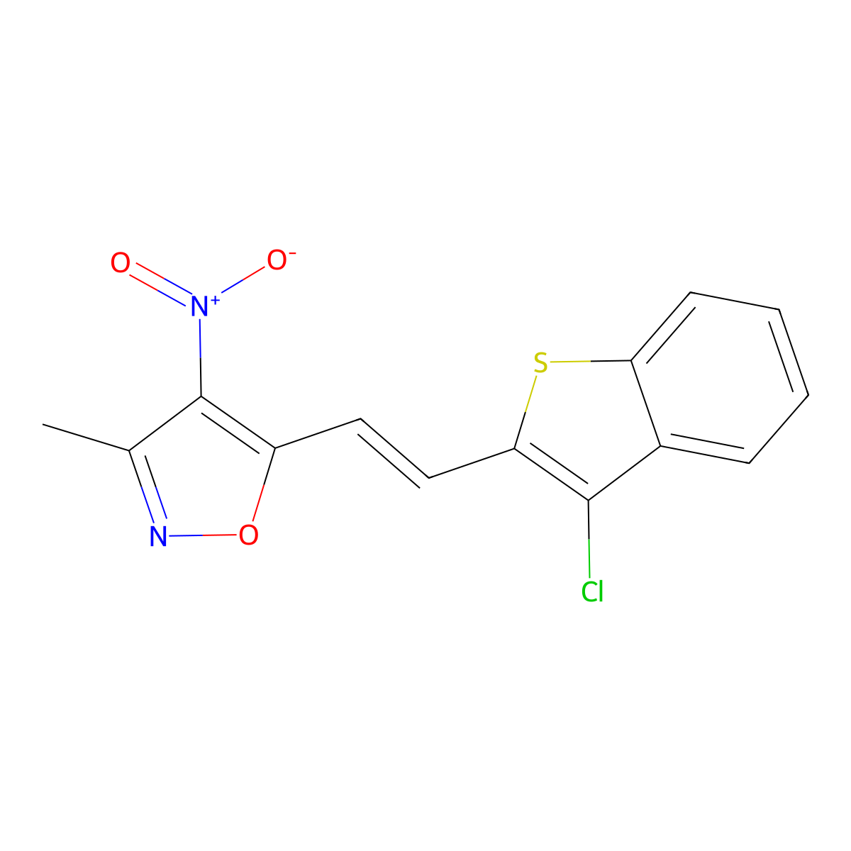 5-[(E)-2-(3-chloro-1-benzothiophen-2-yl)ethenyl]-3-methyl-4-nitro-1,2-oxazole molecular structure, CAS 477868-37-4