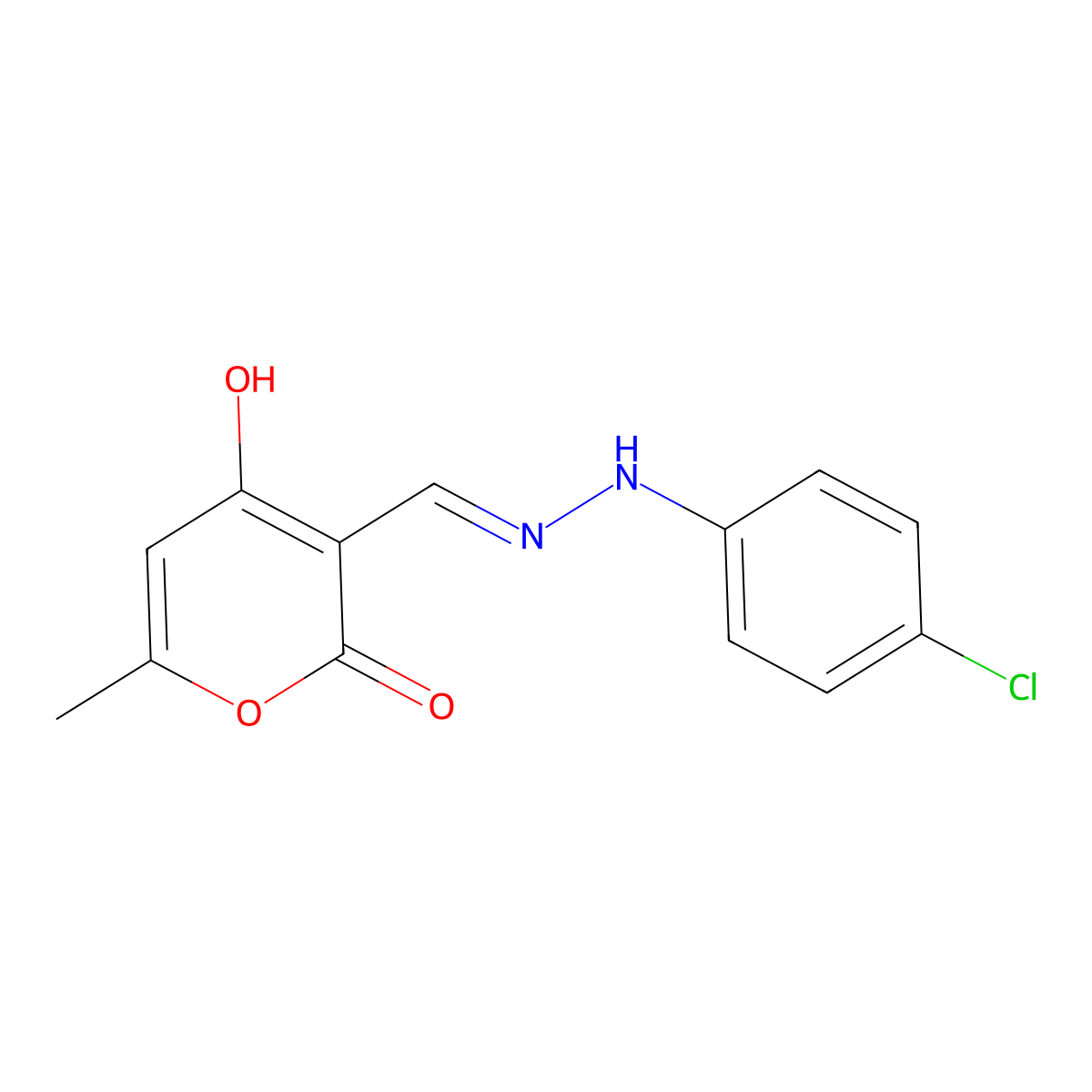 3-[[(4-Chlorophenyl)hydrazinylidene]methyl]-4-hydroxy-6-methylpyran-2-one molecular structure, CAS 477868-38-5