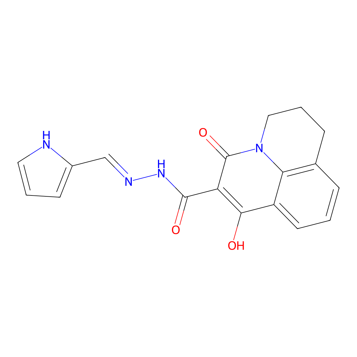 4-hydroxy-2-oxo-N'-[(1E)-(1H-pyrrol-2-yl)methylidene]-1-azatricyclo[7.3.1.0^{5,13}]trideca-3,5(13),6,8-tetraene-3-carbohydrazide molecular structure, CAS 477868-68-1