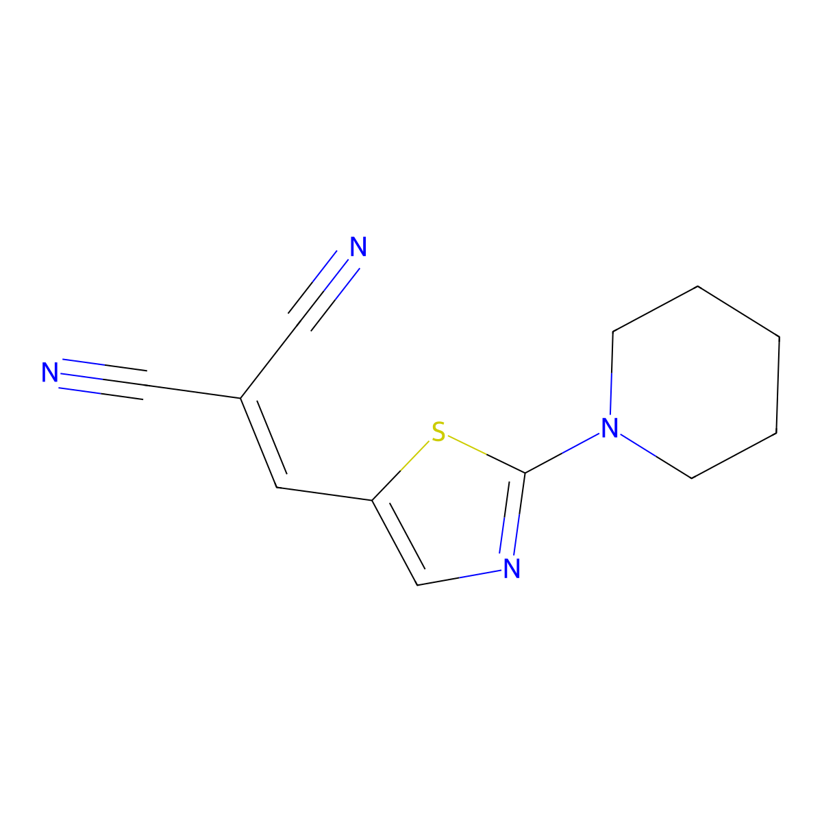 2-((2-(Piperidin-1-yl)thiazol-5-yl)methylene)malononitrile molecular structure, CAS 477868-70-5