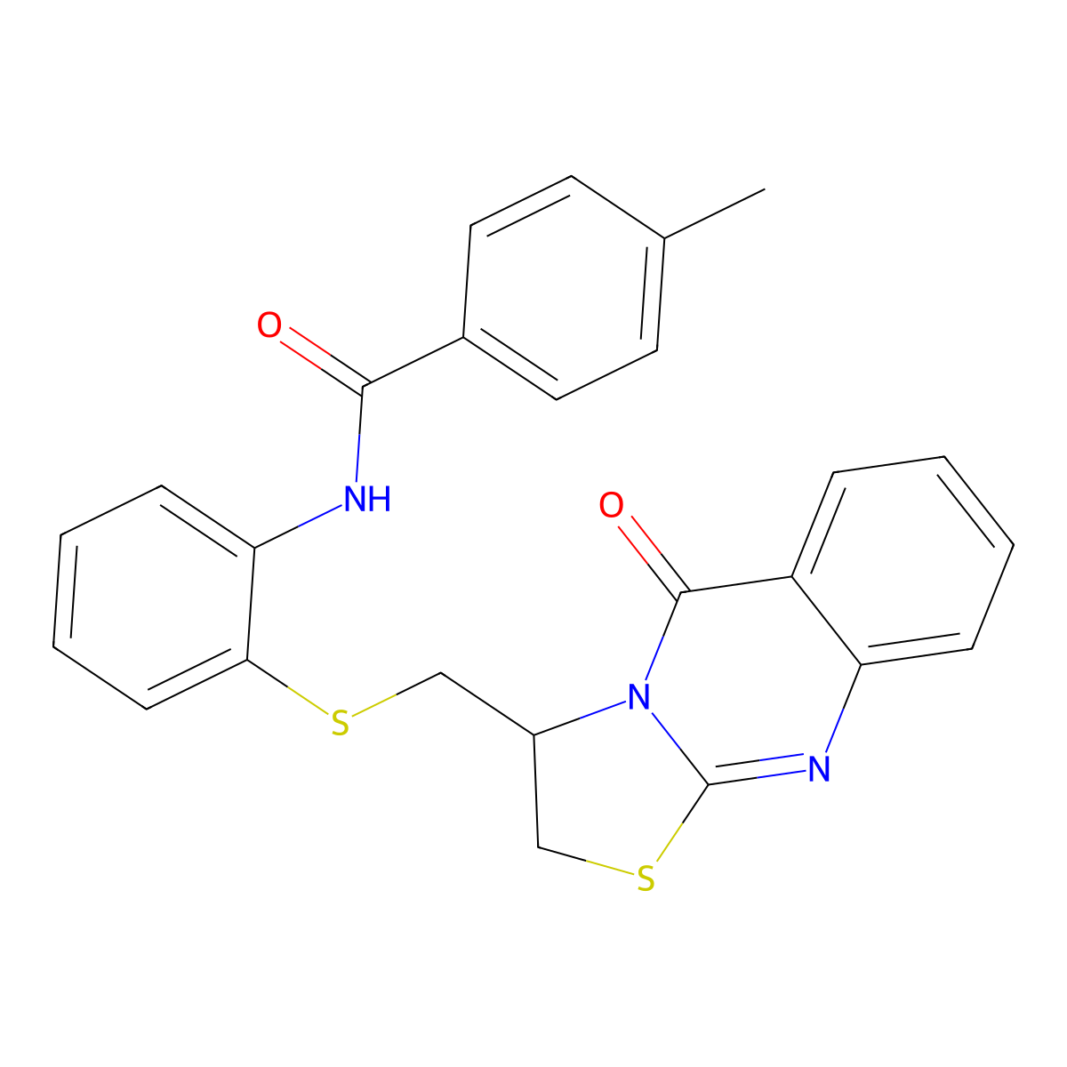 4-methyl-N-[2-[(5-oxo-2,3-dihydrothiazolo[2,3-b]quinazolin-3-yl)methylthio]phenyl]benzamide molecular structure, CAS 477868-78-3