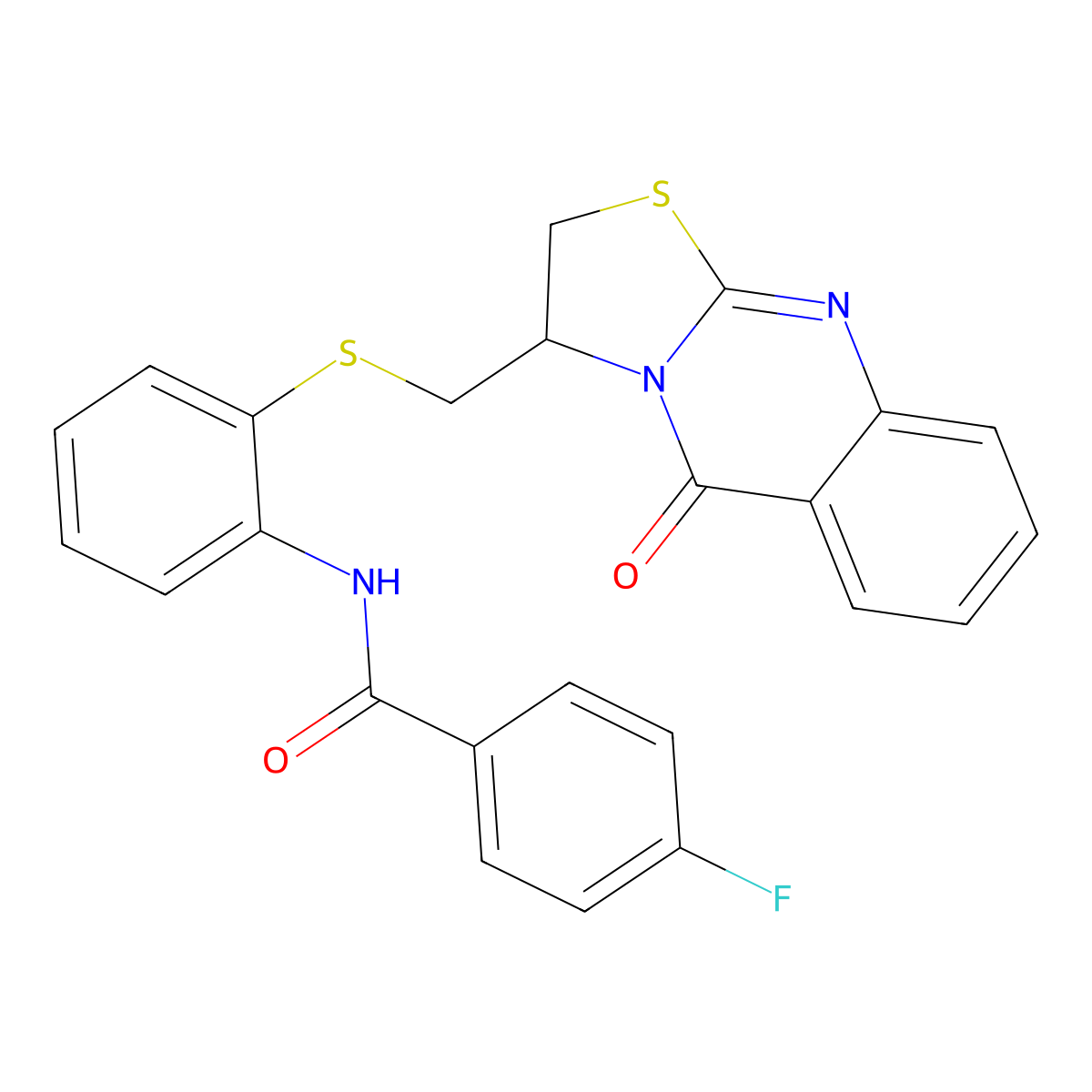4-fluoro-N-(2-{[(5-oxo-2,3-dihydro-5H-[1,3]thiazolo[2,3-b]quinazolin-3-yl)methyl]sulfanyl}phenyl)benzenecarboxamide molecular structure, CAS 477868-79-4