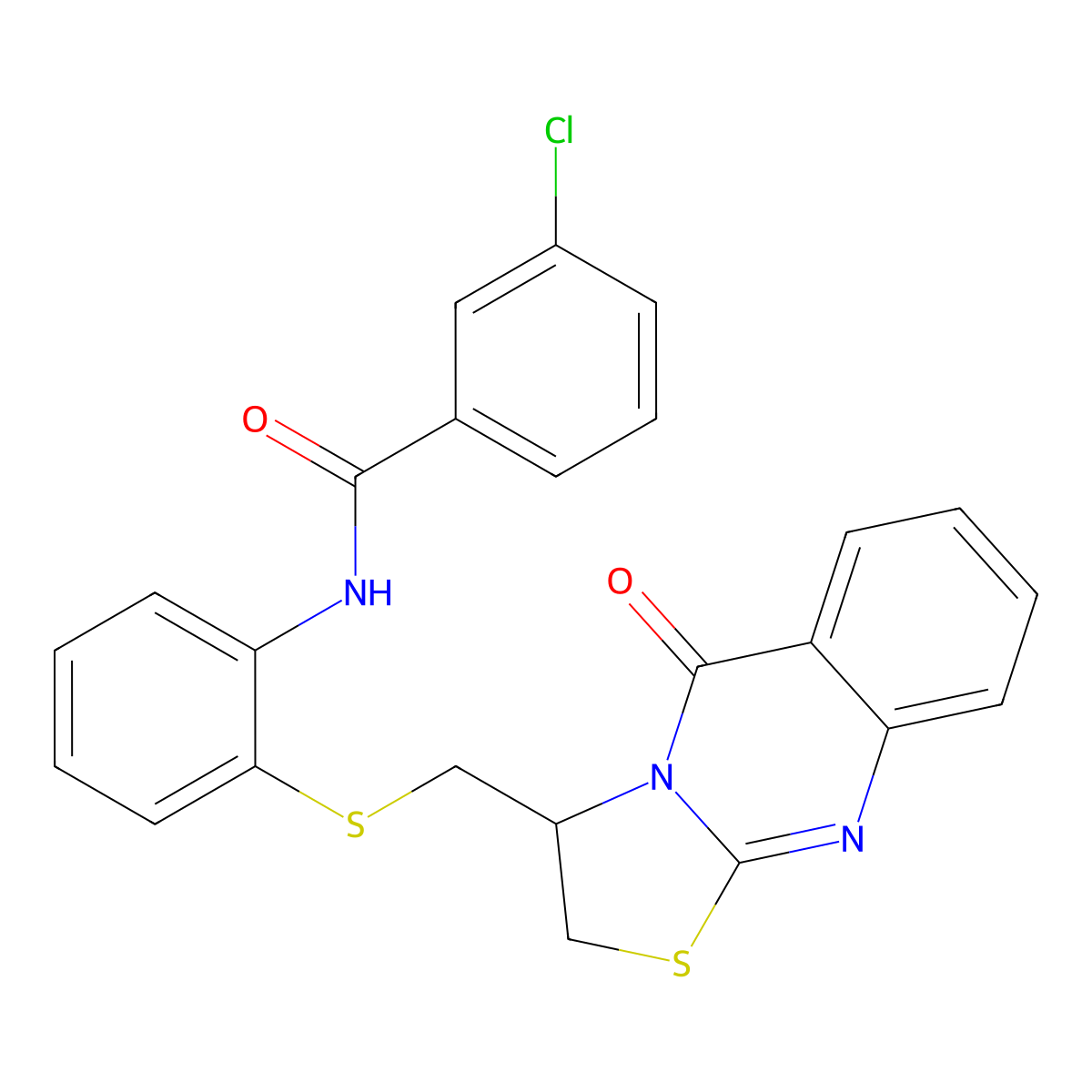 3-chloro-N-(2-{[(5-oxo-2,3-dihydro-5H-[1,3]thiazolo[2,3-b]quinazolin-3-yl)methyl]sulfanyl}phenyl)benzenecarboxamide molecular structure, CAS 477868-82-9