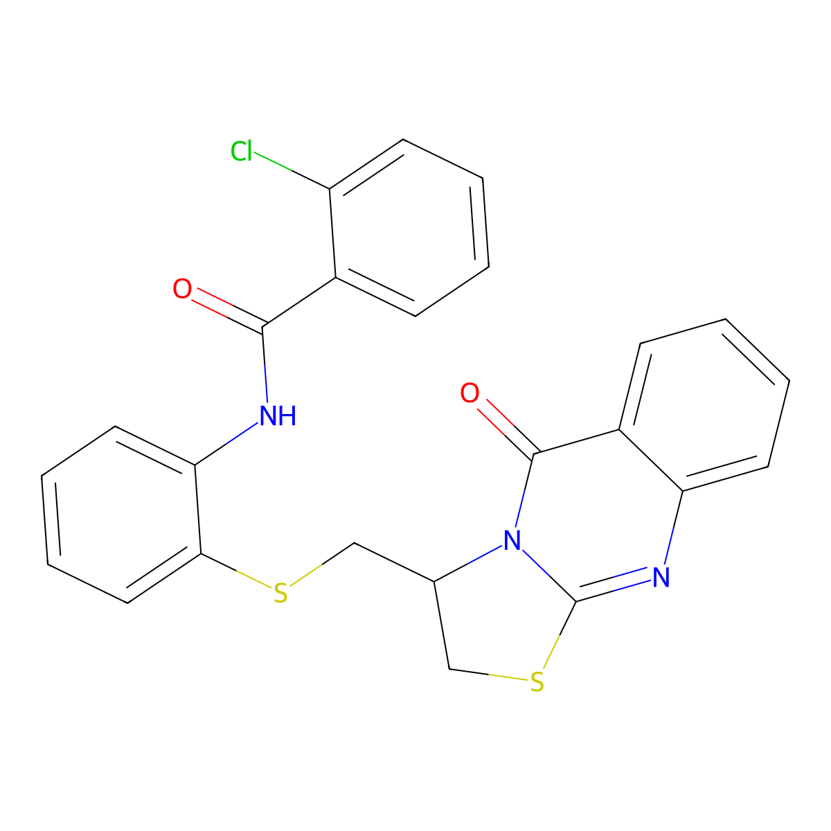 2-chloro-N-(2-{[(5-oxo-2,3-dihydro-5H-[1,3]thiazolo[2,3-b]quinazolin-3-yl)methyl]sulfanyl}phenyl)benzenecarboxamide molecular structure, CAS 477868-83-0