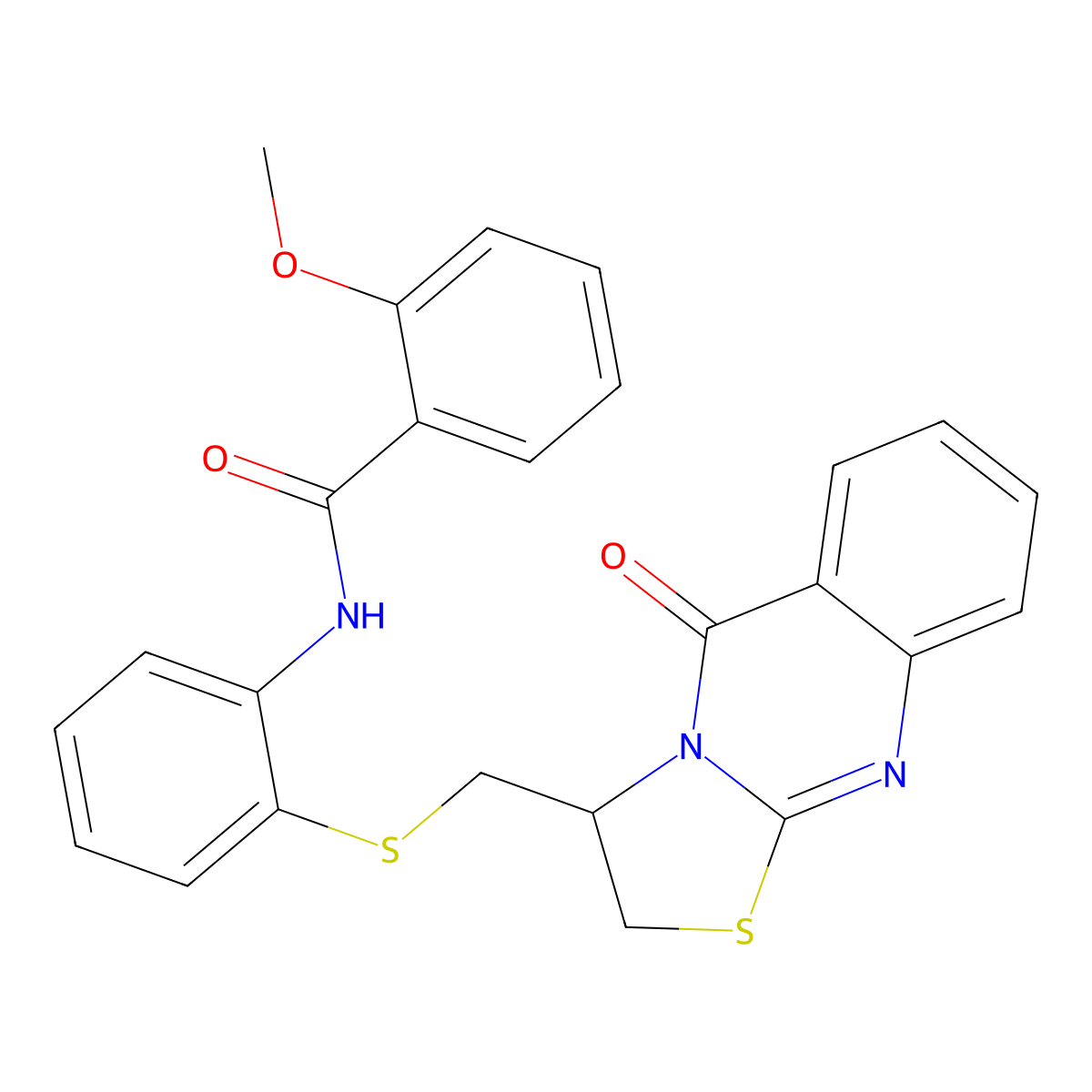 2-methoxy-N-(2-{[(5-oxo-2,3-dihydro-5H-[1,3]thiazolo[2,3-b]quinazolin-3-yl)methyl]sulfanyl}phenyl)benzenecarboxamide molecular structure, CAS 477868-84-1