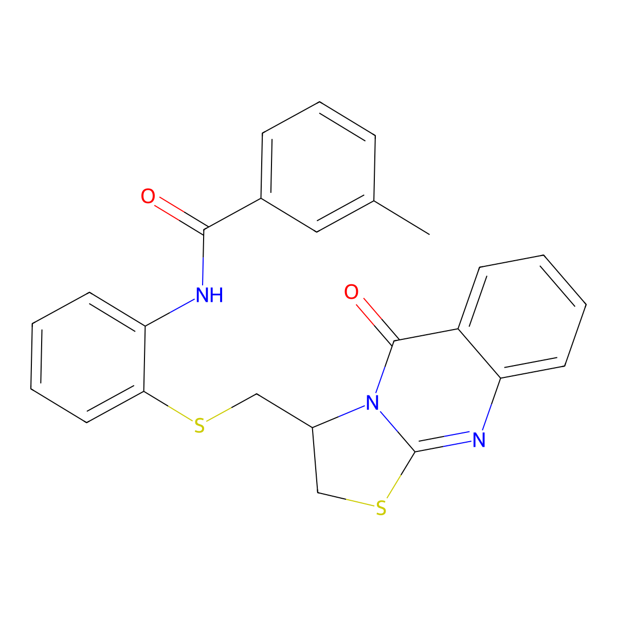 3-methyl-N-(2-{[(5-oxo-2,3-dihydro-5H-[1,3]thiazolo[2,3-b]quinazolin-3-yl)methyl]sulfanyl}phenyl)benzenecarboxamide molecular structure, CAS 477868-85-2