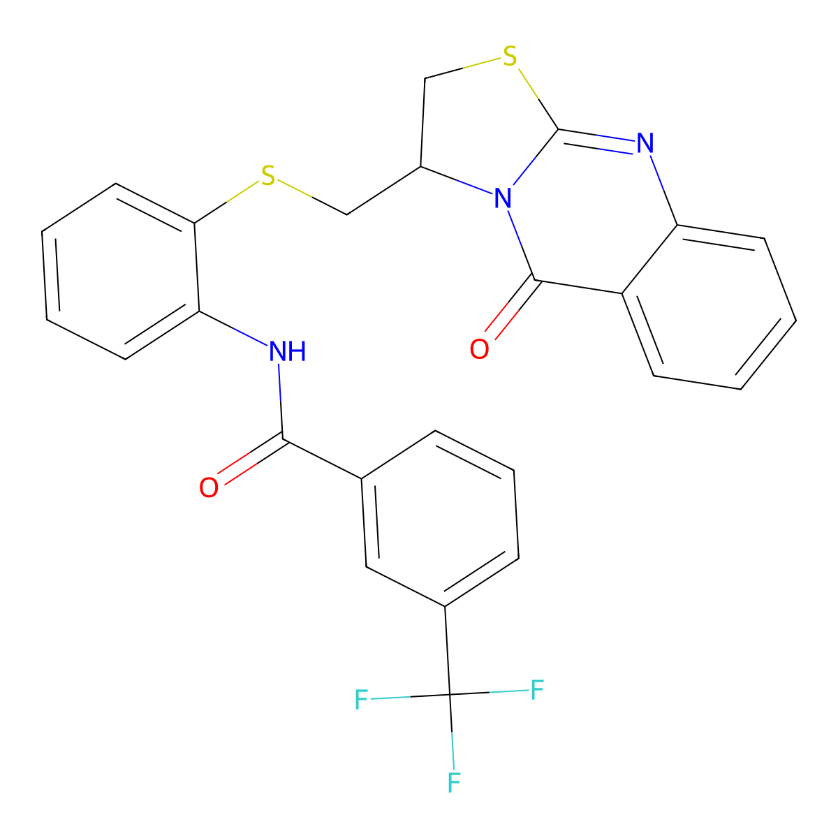 N-(2-{[(5-oxo-2,3-dihydro-5H-[1,3]thiazolo[2,3-b]quinazolin-3-yl)methyl]sulfanyl}phenyl)-3-(trifluoromethyl)benzenecarboxamide molecular structure, CAS 477868-86-3