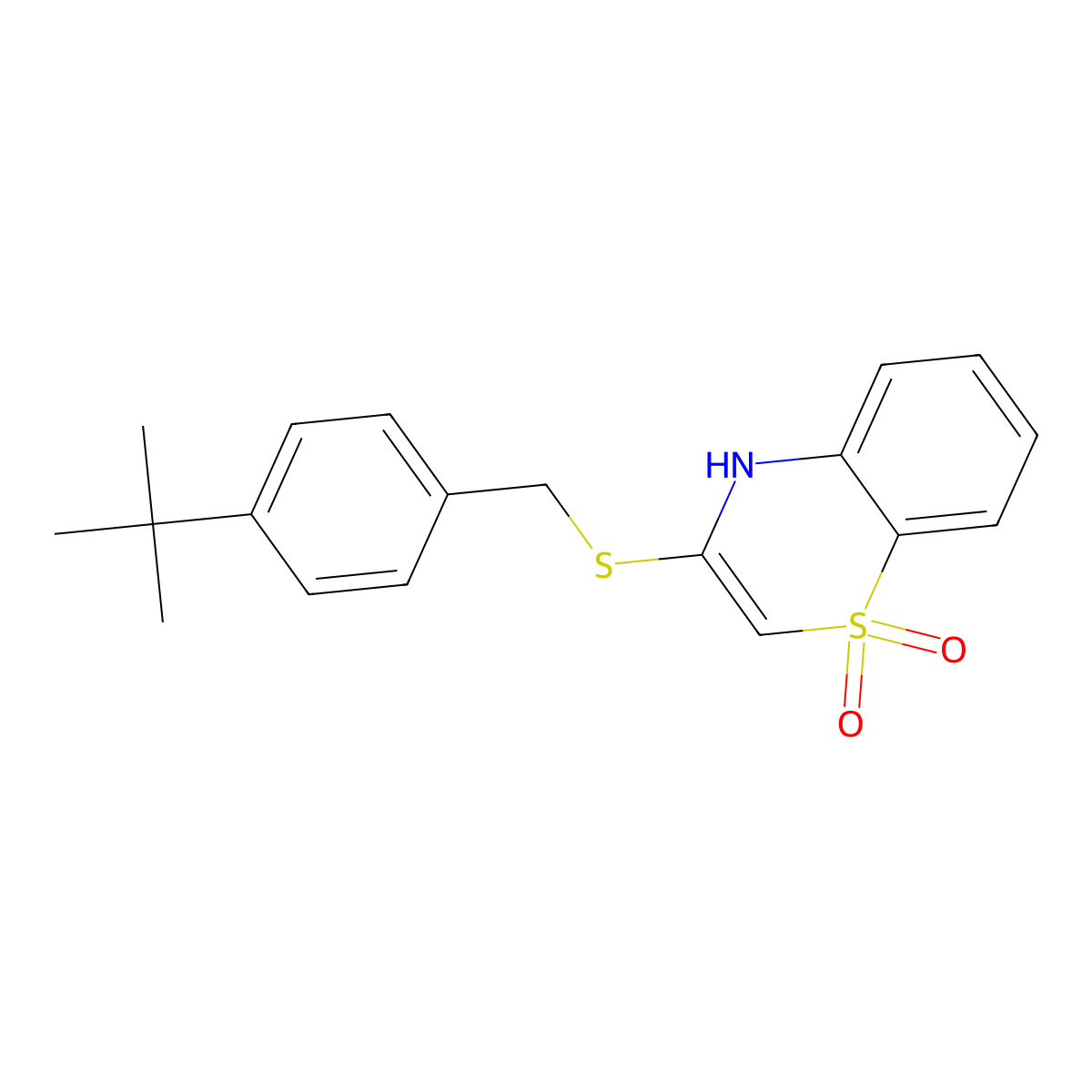 3-{[4-(tert-butyl)benzyl]sulfanyl}-1lambda~6~,4-benzothiazine-1,1(4H)-dione molecular structure, CAS 477868-96-5