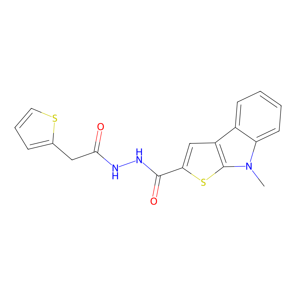 8-methyl-N'-[2-(2-thienyl)acetyl]-8H-thieno[2,3-b]indole-2-carbohydrazide molecular structure, CAS 477869-01-5