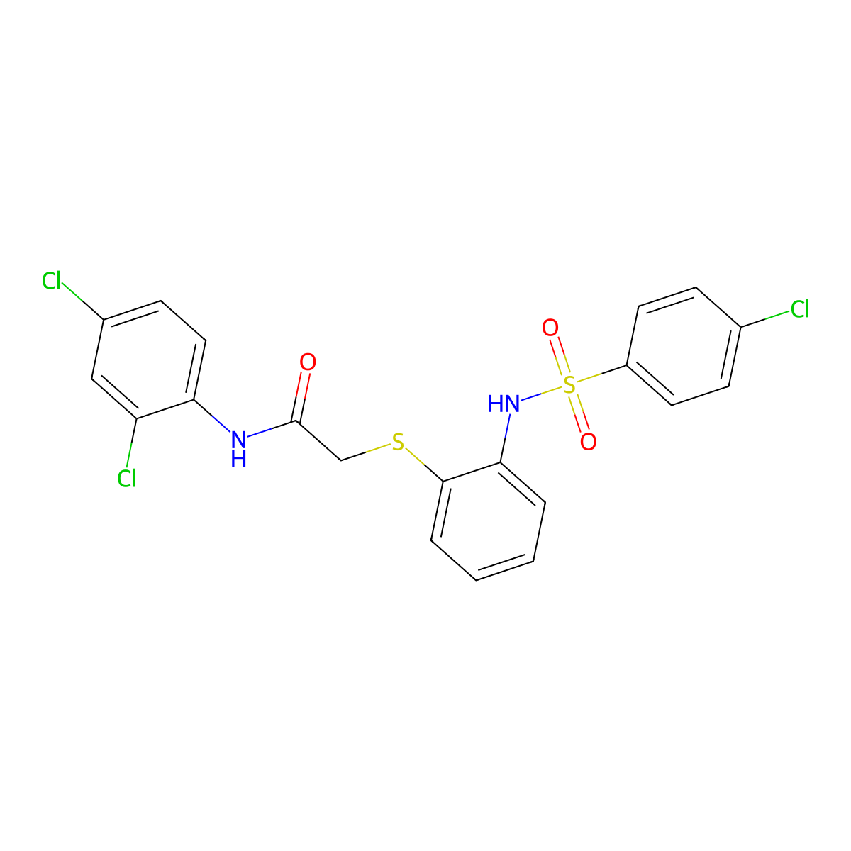 2-[(2-{[(4-chlorophenyl)sulfonyl]amino}phenyl)sulfanyl]-N-(2,4-dichlorophenyl)acetamide molecular structure, CAS 477869-03-7