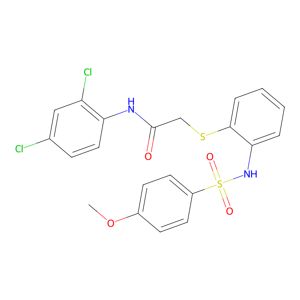 N-(2,4-dichlorophenyl)-2-[(2-{[(4-methoxyphenyl)sulfonyl]amino}phenyl)sulfanyl]acetamide molecular structure, CAS 477869-05-9