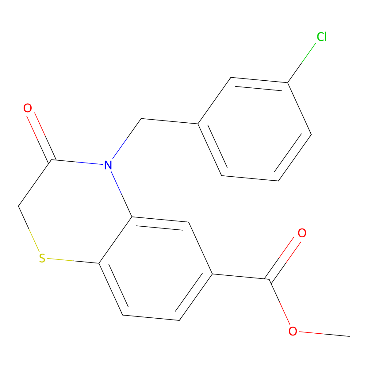 methyl 4-(3-chlorobenzyl)-3-oxo-3,4-dihydro-2H-1,4-benzothiazine-6-carboxylate molecular structure, CAS 477869-06-0