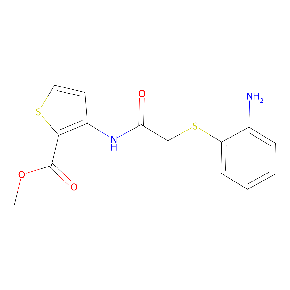 Methyl 3-({2-[(2-aminophenyl)sulfanyl]acetyl}amino)-2-thiophenecarboxylate molecular structure, CAS 477869-07-1
