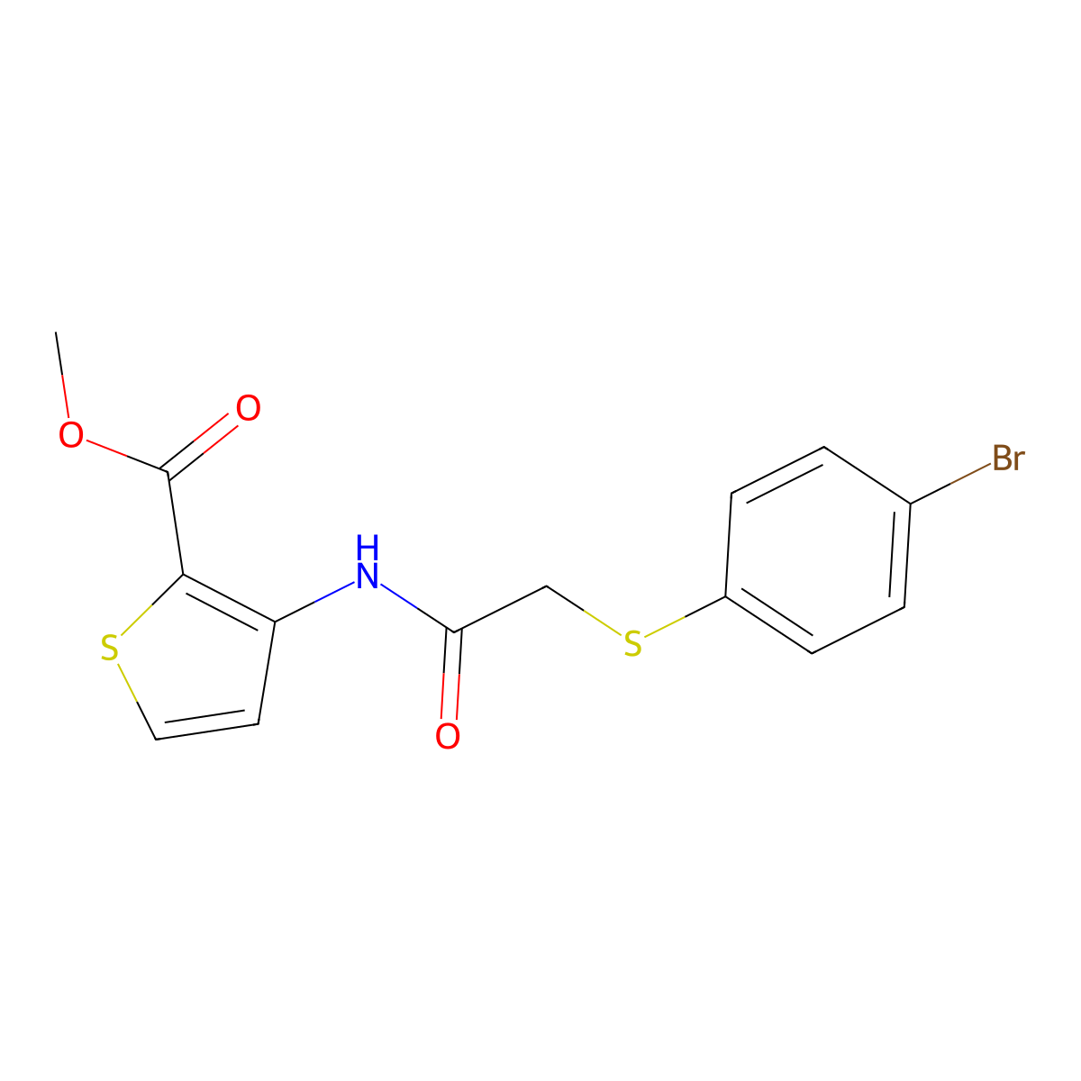 Methyl 3-({2-[(4-bromophenyl)sulfanyl]acetyl}amino)-2-thiophenecarboxylate molecular structure, CAS 477869-14-0